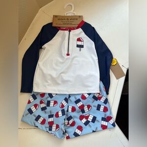 Kids Swim Set with Rash Guard Red White Blue UPF 50+